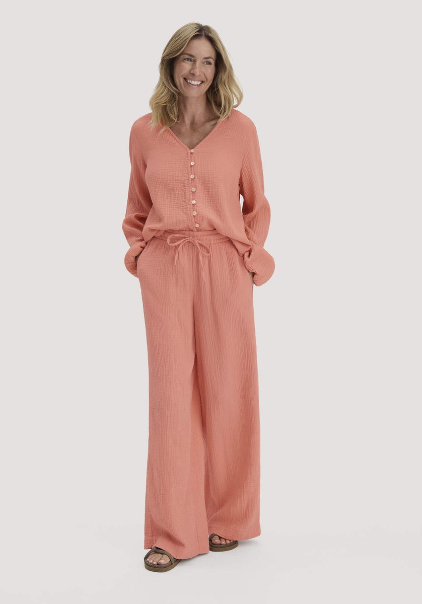 hessnatur Damen Musselin Bluse Relaxed aus Bio-Baumwolle - orange - Größe 34