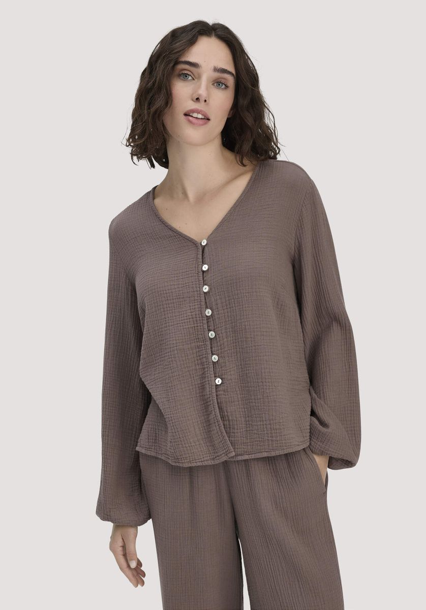 hessnatur Damen Musselin Bluse Relaxed aus Bio-Baumwolle - braun - Größe 34