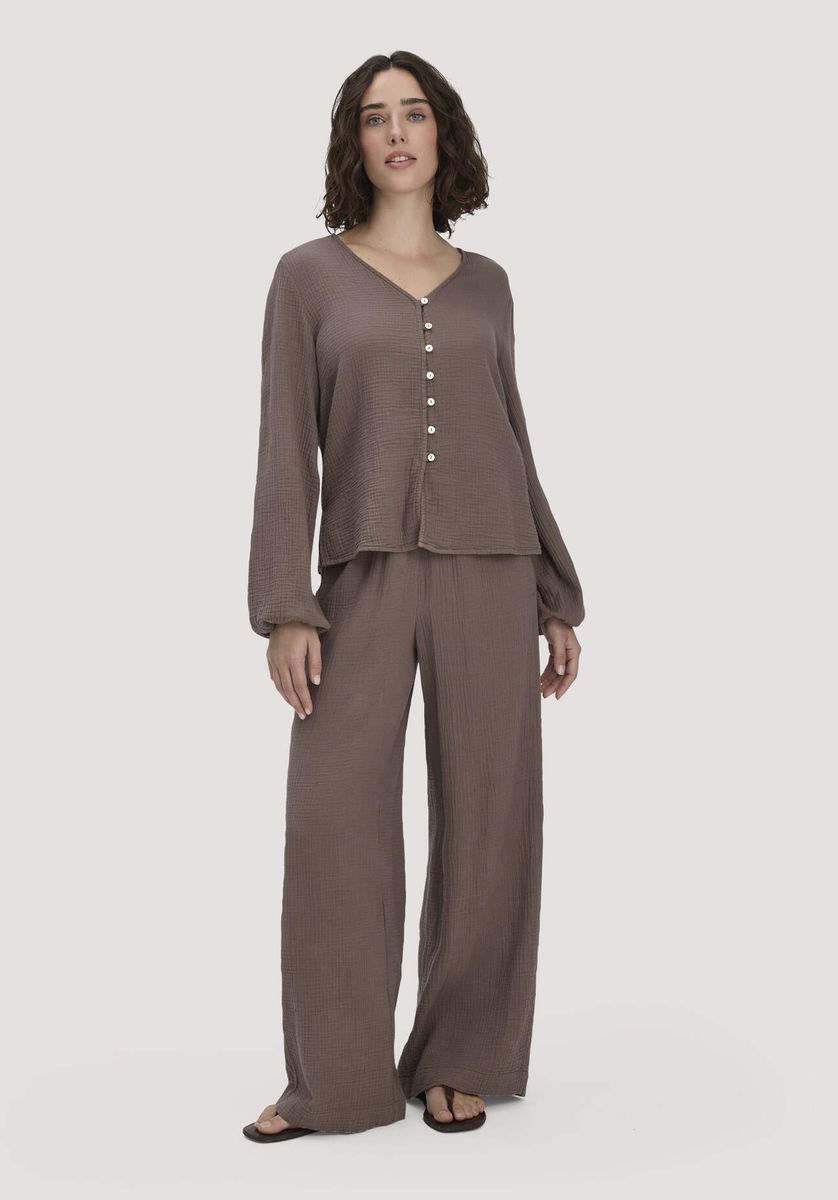 hessnatur Damen Musselin Bluse Relaxed aus Bio-Baumwolle - braun - Größe 34