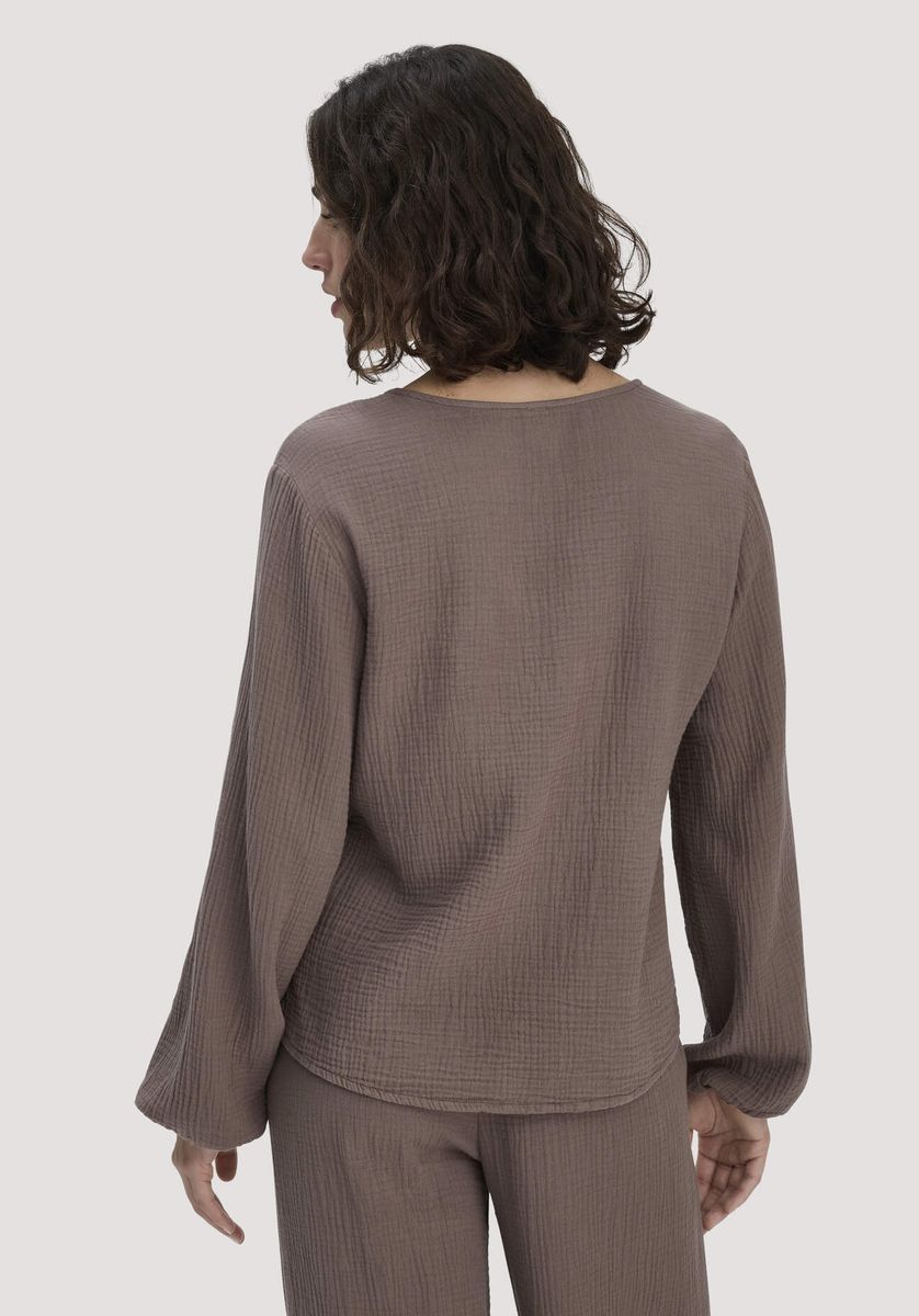 hessnatur Damen Musselin Bluse Relaxed aus Bio-Baumwolle - braun - Größe 34
