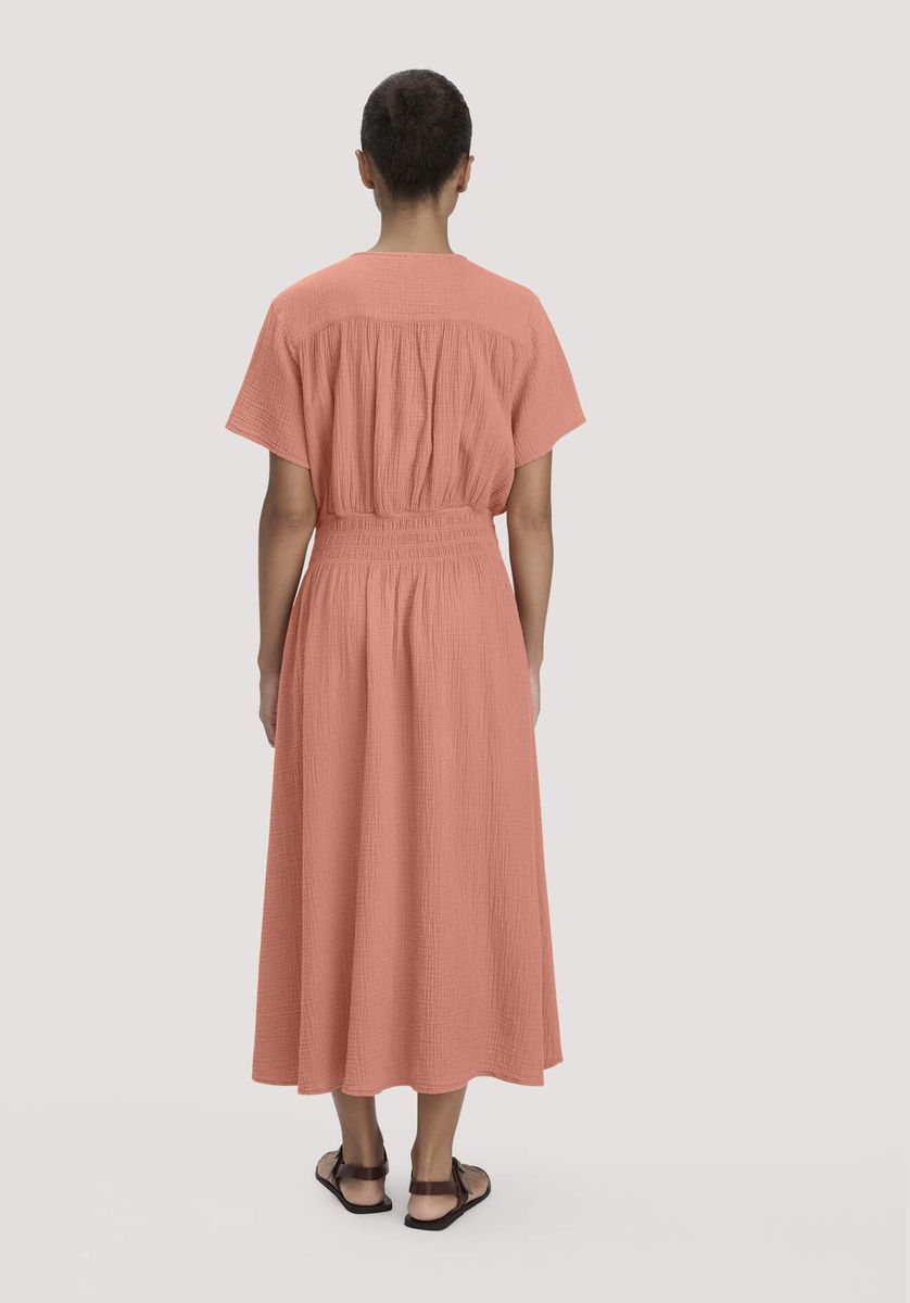 hessnatur Damen Musselin Kleid mit Taillierung Midi aus Bio-Baumwolle - orange - Größe 34