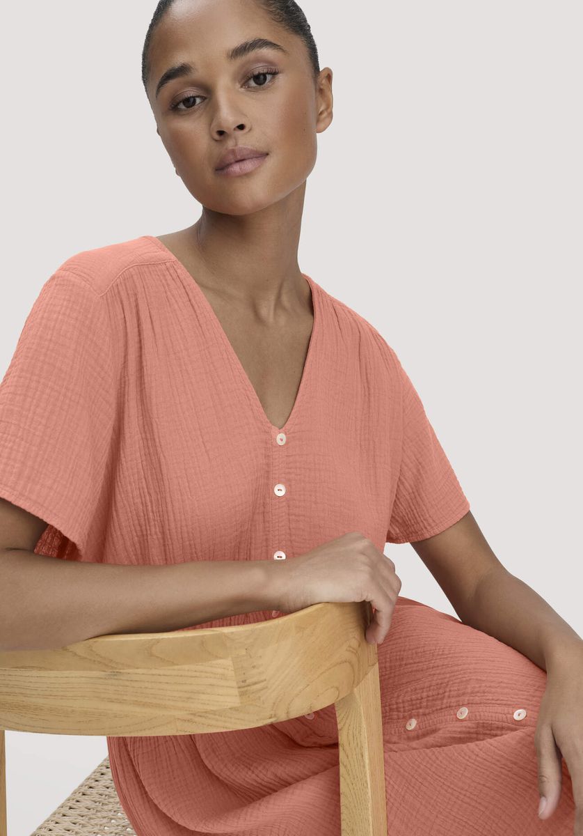 hessnatur Damen Musselin Kleid mit Taillierung Midi aus Bio-Baumwolle - orange - Größe 34