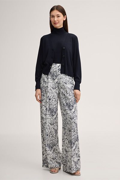 Cardigan Navy Woll-Seidenmischung Strickware V-Ausschnitt Knopfverschluss