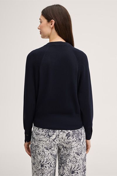 Cardigan Navy Woll-Seidenmischung Strickware V-Ausschnitt Knopfverschluss