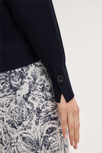 Cardigan Navy Woll-Seidenmischung Strickware V-Ausschnitt Knopfverschluss