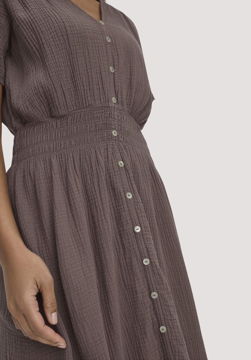 hessnatur Damen Gewebe Kleid mit Taillierung Midi aus Bio-Baumwolle - braun - Größe 34