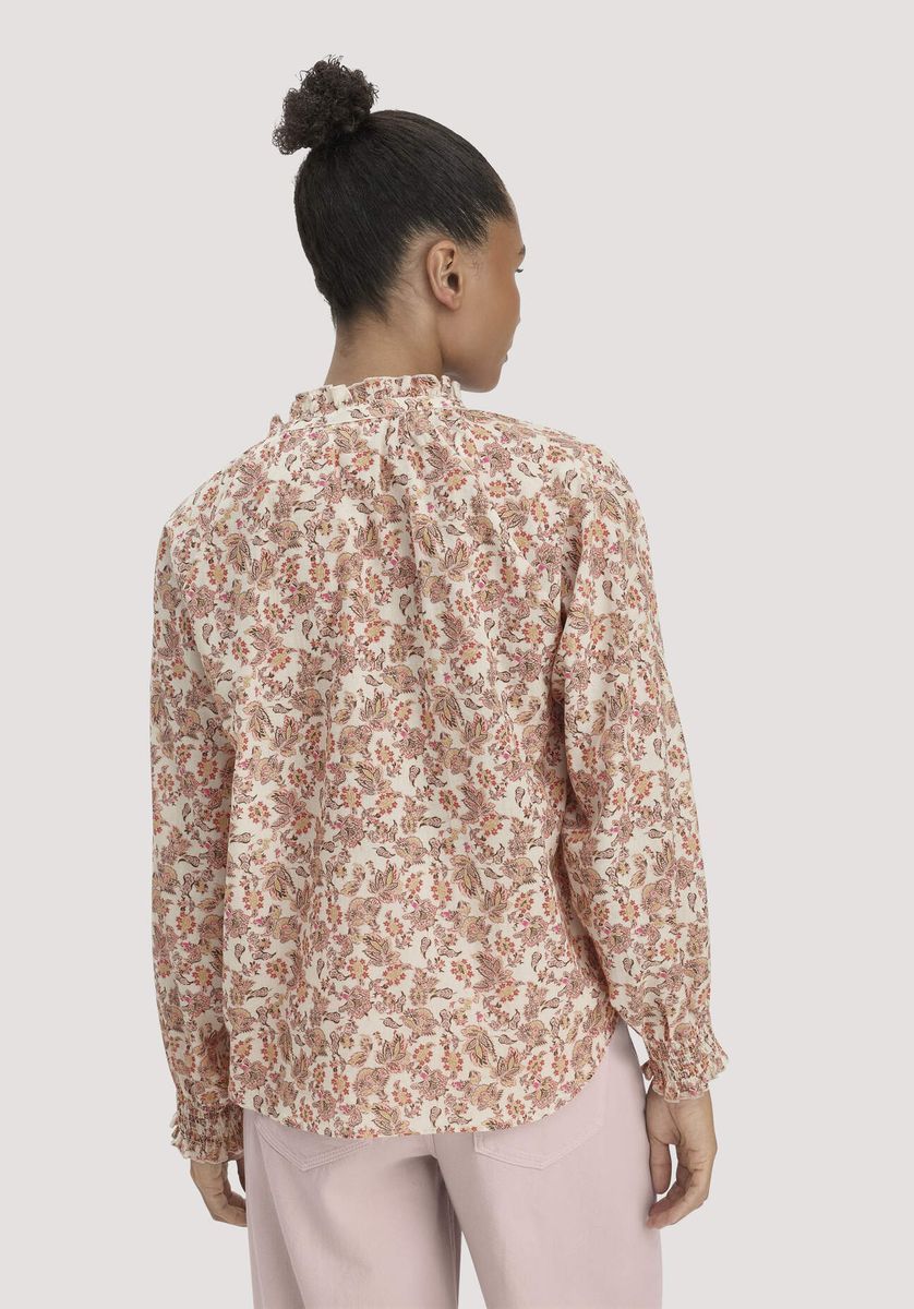 hessnatur Damen Print Bluse Relaxed aus Bio-Baumwolle - beige - Größe 34