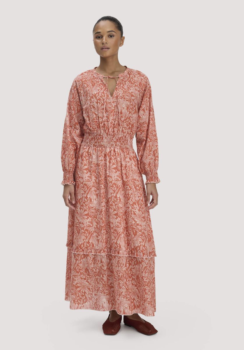 hessnatur Damen Kleid mit Taillierung Maxi aus Bio-Baumwolle - orange - Größe 34