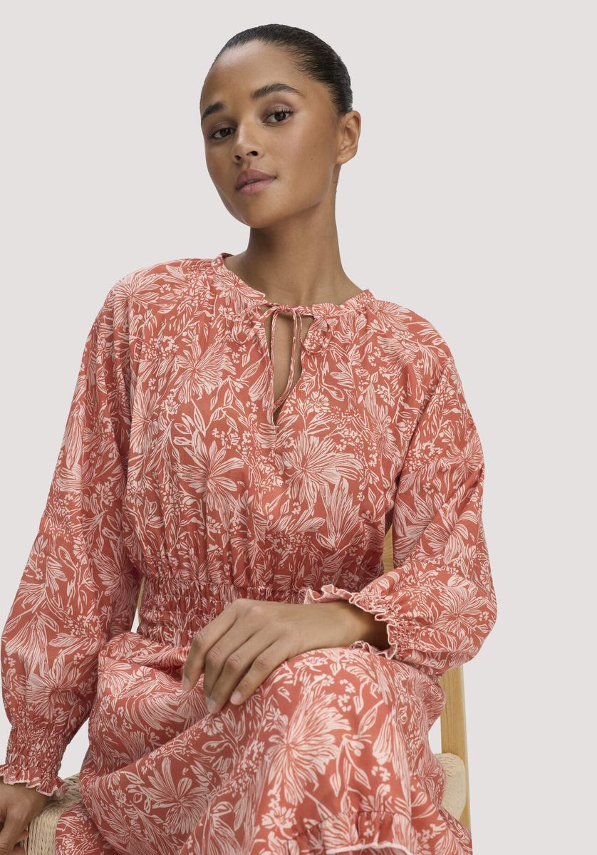 hessnatur Damen Kleid mit Taillierung Maxi aus Bio-Baumwolle - orange - Größe 34