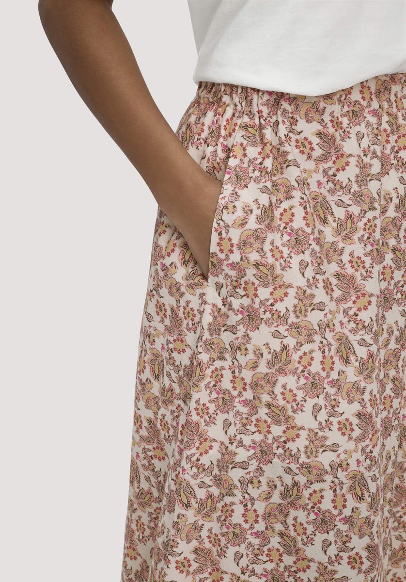 hessnatur Damen Gewebe Print Rock Maxi aus Bio-Baumwolle - beige - Größe 34