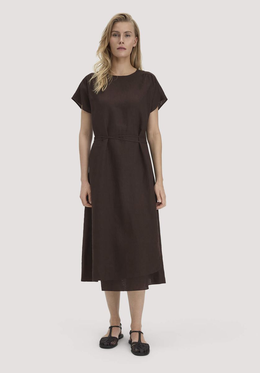Leinen-Midikleid mit Wickeldetail