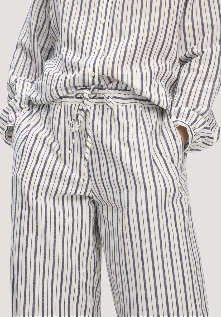 hessnatur Damen Gewebe Streifen Hose Relaxed aus Leinen und Baumwolle - weiß - Größe 34