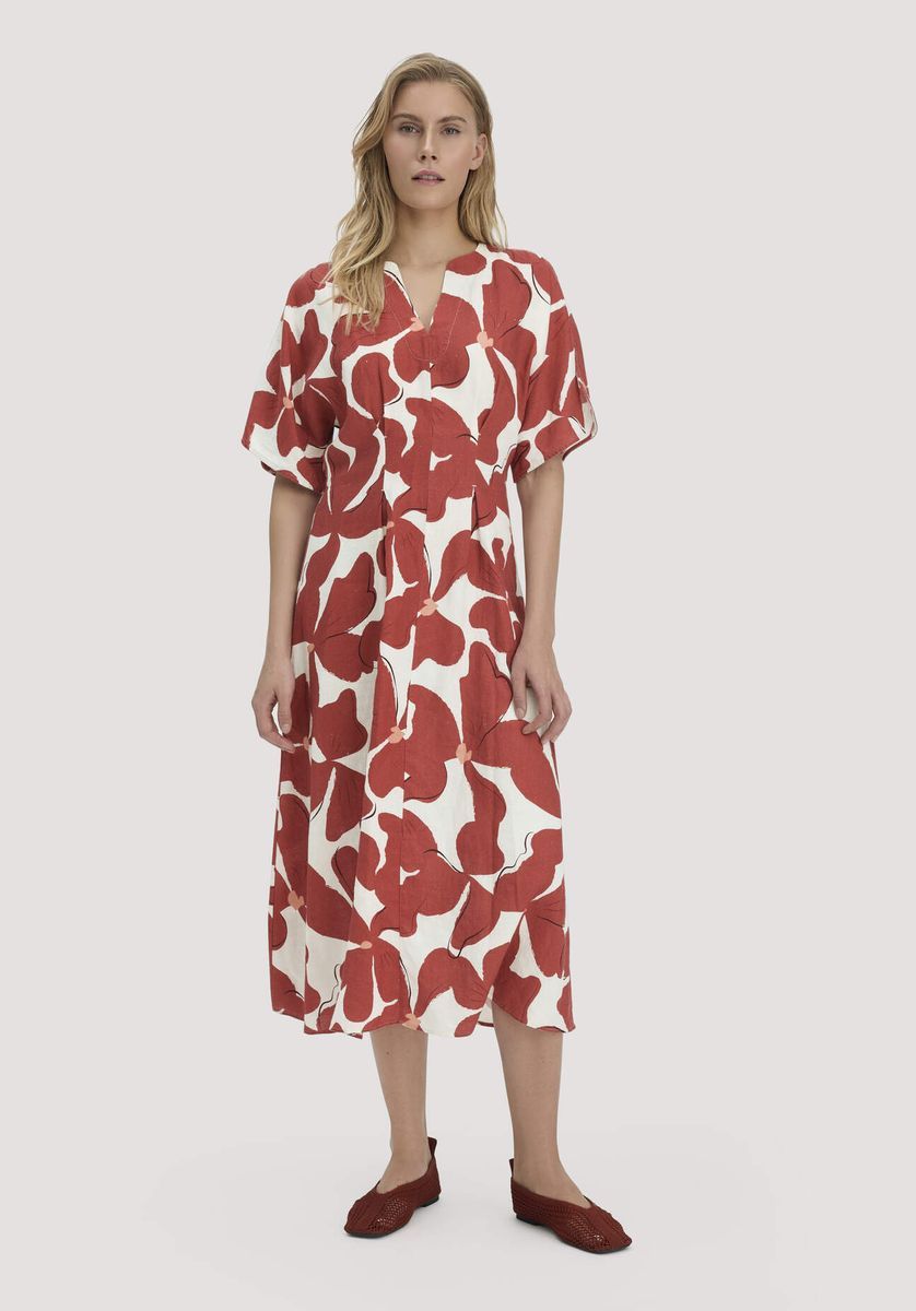 Midi-Kleid aus Leinen mit Blumendruck