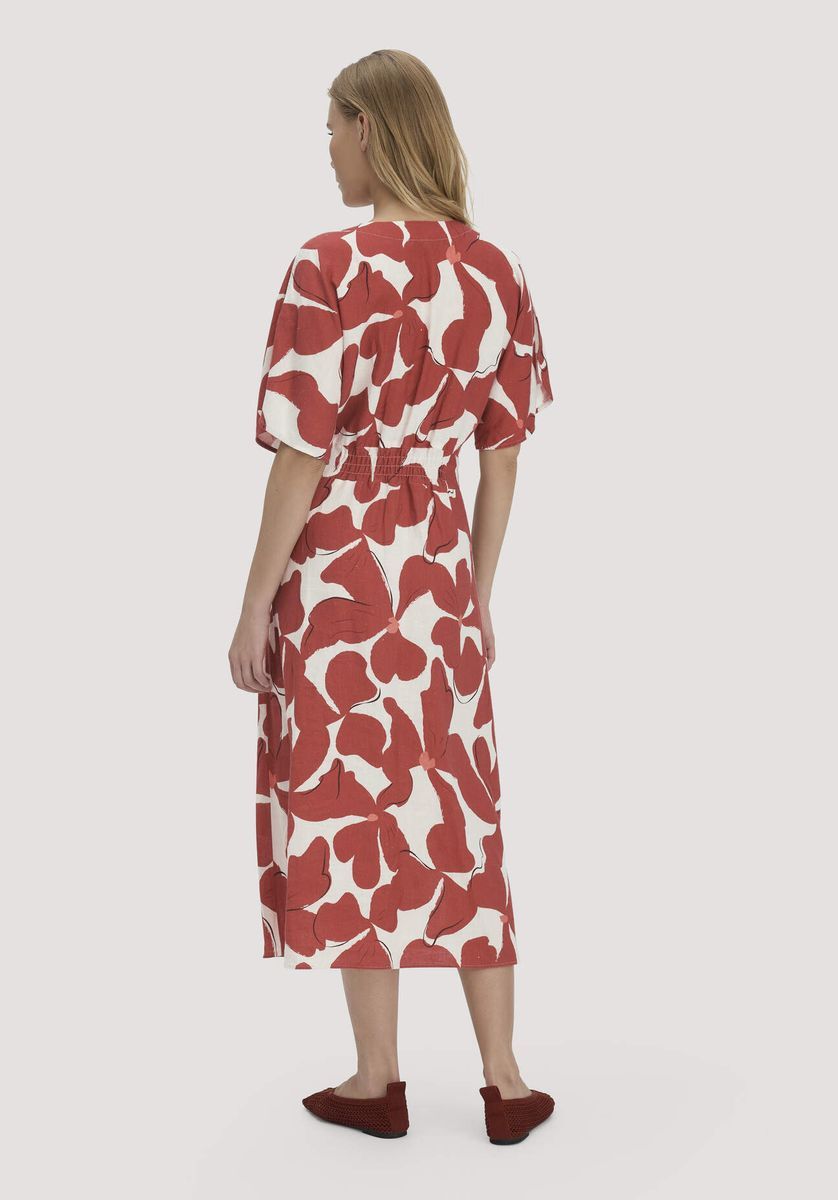 Midi-Kleid aus Leinen mit Blumendruck