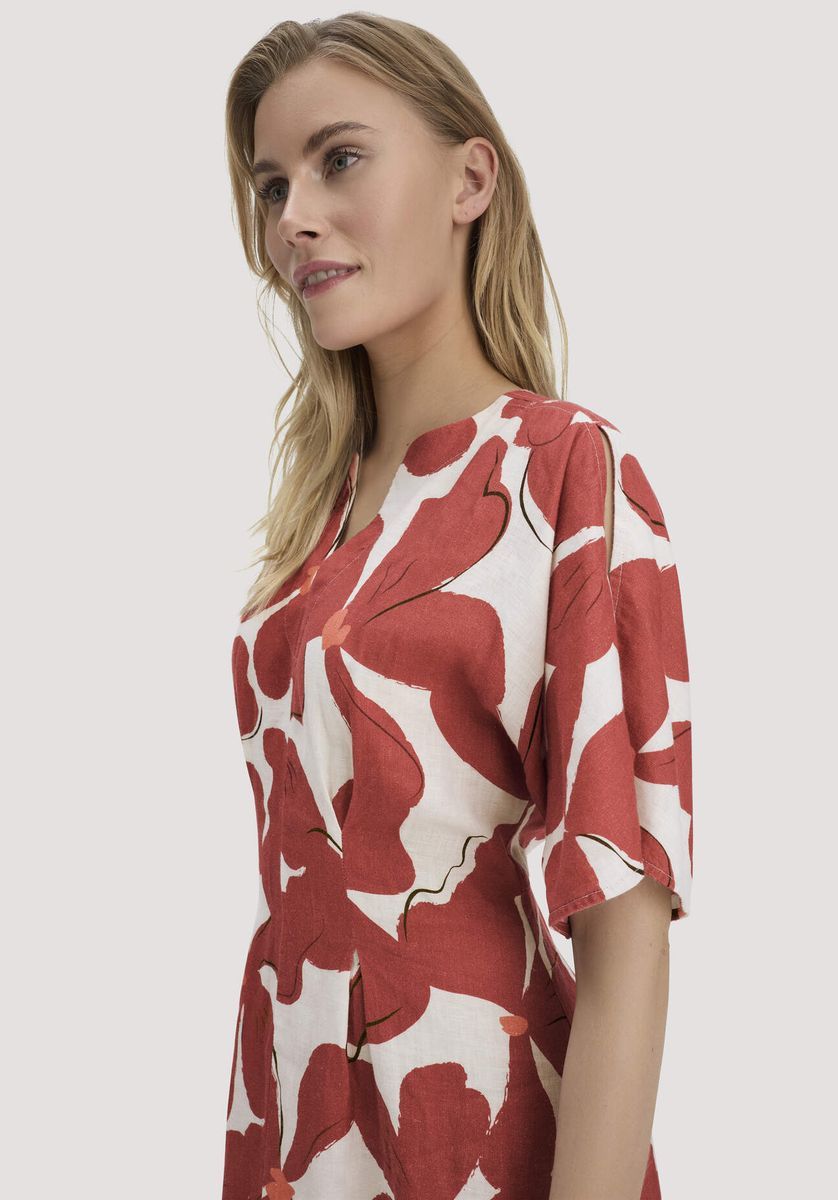 Midi-Kleid aus Leinen mit Blumendruck