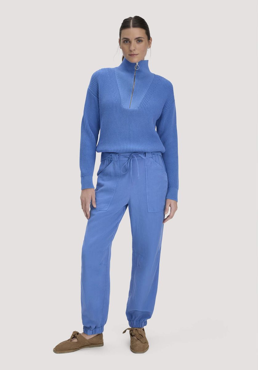 hessnatur Damen Soft Utility Hose aus TENCEL™ Lyocell mit Leinen - blau - Größe 34