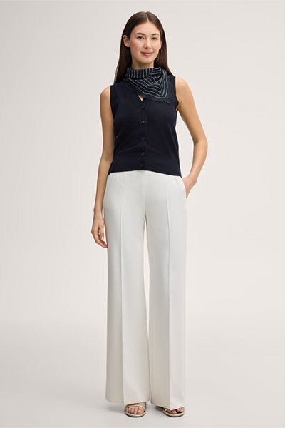 Marineblaues Cardigan-Top aus Woll-Seidenmischung mit V-Ausschnitt und Knöpfen