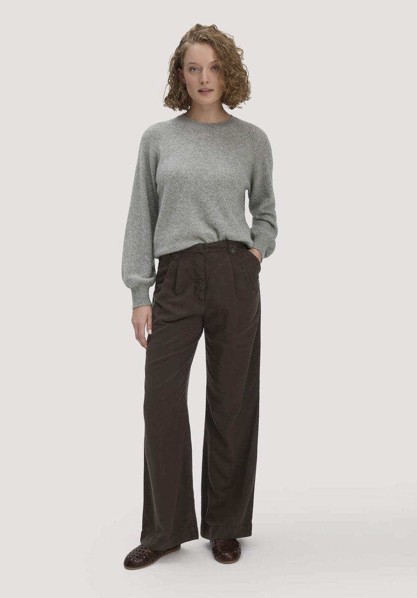 hessnatur Damen Bundfalten Hose Wide Leg aus TENCEL™ Lyocell - braun - Größe 34
