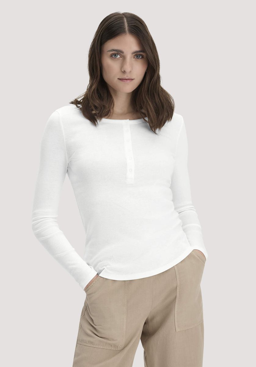 hessnatur Damen Softrib Longsleeve Henley Fitted aus Bio-Baumwolle und Tencel™ Modal - weiß - Größe 34