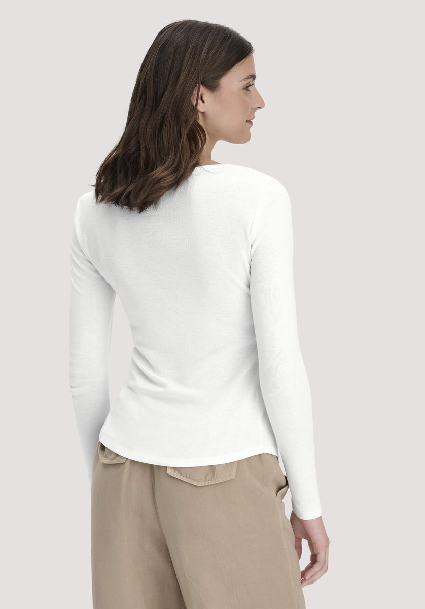 hessnatur Damen Softrib Longsleeve Henley Fitted aus Bio-Baumwolle und Tencel™ Modal - weiß - Größe 34