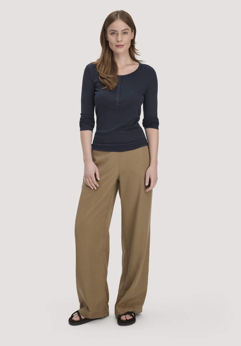 hessnatur Damen Softrib Longsleeve Henley Fitted aus Bio-Baumwolle und Tencel™ Modal - blau - Größe 34