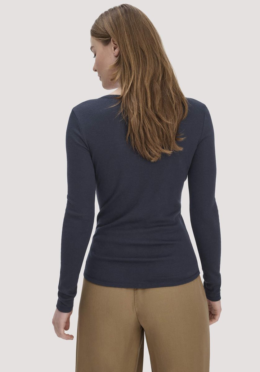 hessnatur Damen Softrib Longsleeve Henley Fitted aus Bio-Baumwolle und Tencel™ Modal - blau - Größe 34
