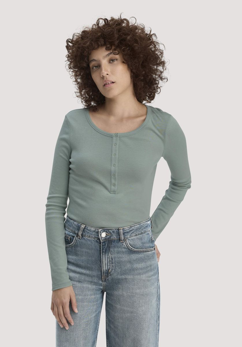 hessnatur Damen Softrib Longsleeve Henley Fitted aus Bio-Baumwolle und Tencel™ Modal - grün - Größe 34