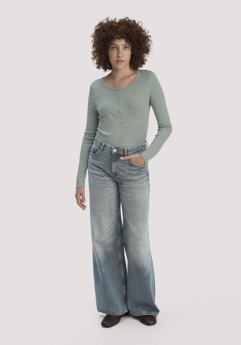 hessnatur Damen Softrib Longsleeve Henley Fitted aus Bio-Baumwolle und Tencel™ Modal - grün - Größe 34