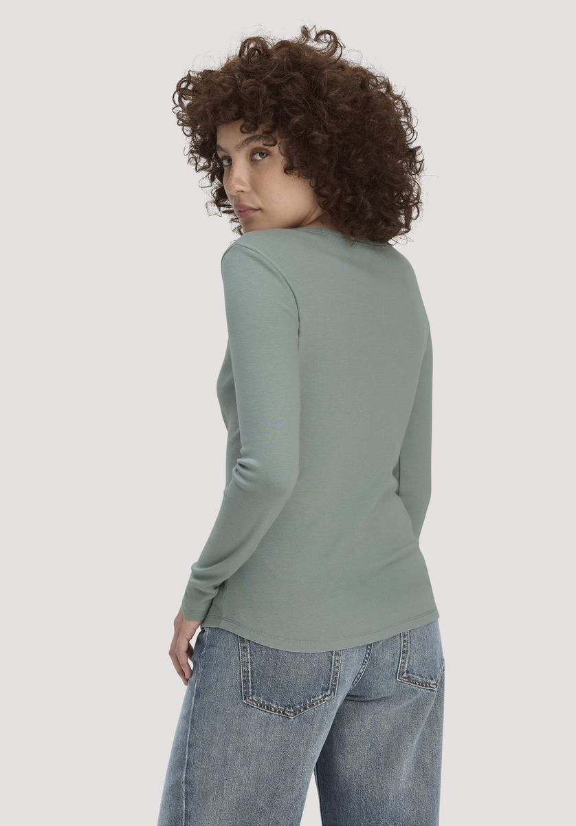 hessnatur Damen Softrib Longsleeve Henley Fitted aus Bio-Baumwolle und Tencel™ Modal - grün - Größe 34