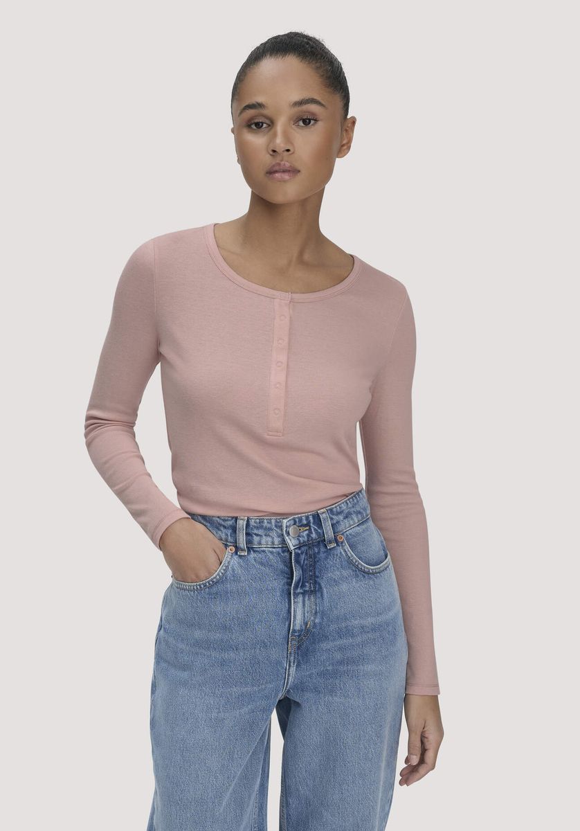 hessnatur Damen Softrib Longsleeve Henley Fitted aus Bio-Baumwolle und Tencel™ Modal - rosa - Größe 34