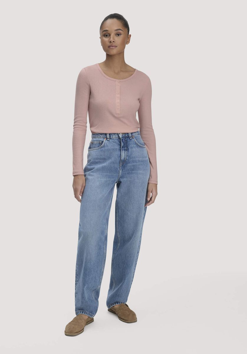 hessnatur Damen Softrib Longsleeve Henley Fitted aus Bio-Baumwolle und Tencel™ Modal - rosa - Größe 34