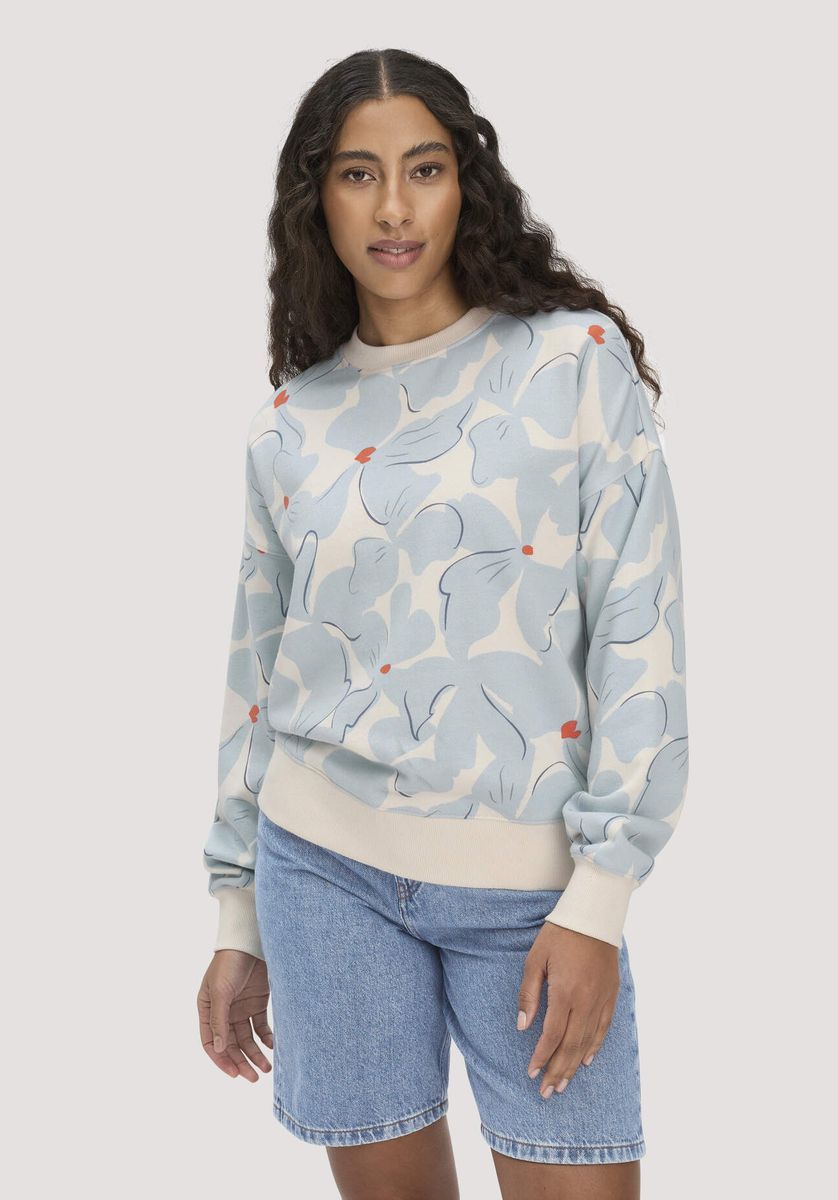 hessnatur Damen Print Sweatshirt Oversize BETTER RECYCLING aus Bio-Baumwolle - blau - Größe L