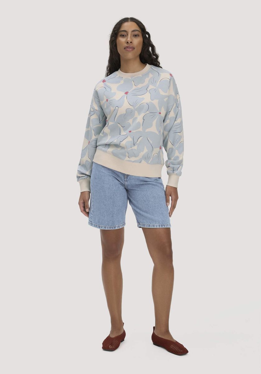 hessnatur Damen Print Sweatshirt Oversize BETTER RECYCLING aus Bio-Baumwolle - blau - Größe L