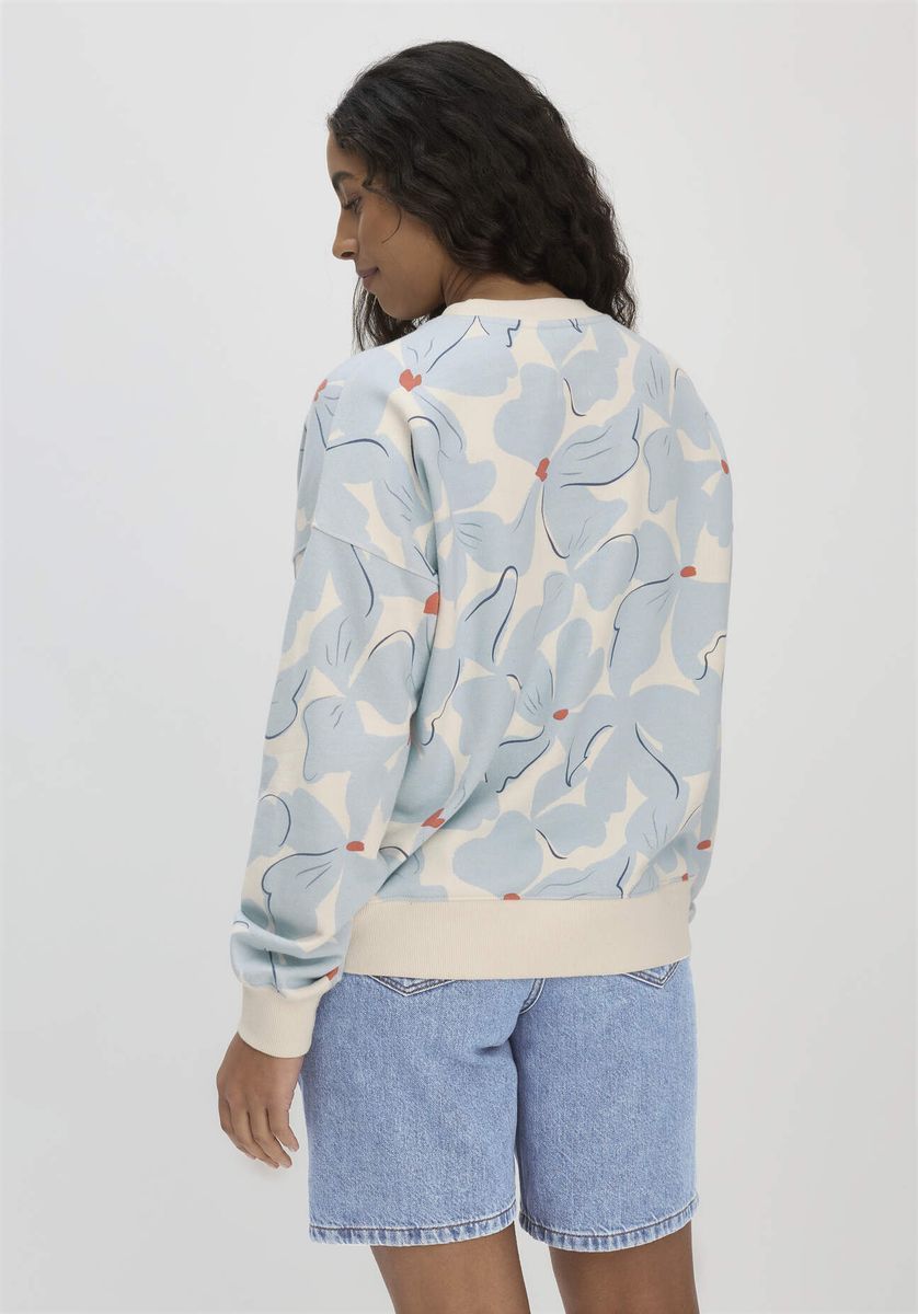 hessnatur Damen Print Sweatshirt Oversize BETTER RECYCLING aus Bio-Baumwolle - blau - Größe L