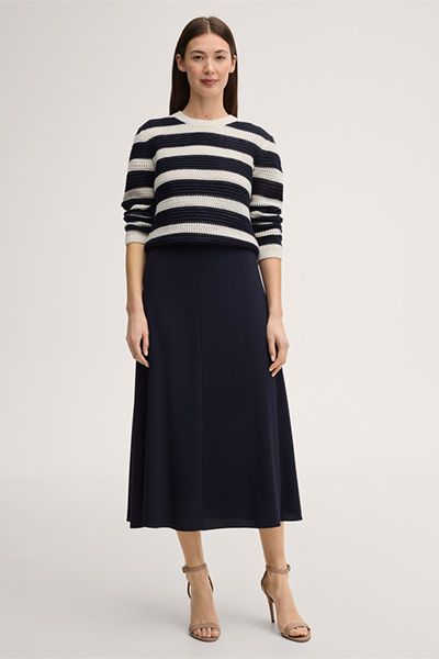 Marineblauer Midirock A-Linie aus Crêpe mit Komfortfutter
