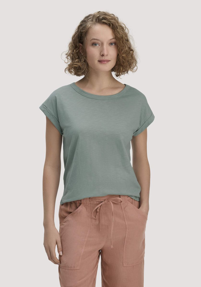 hessnatur Damen Light Slub T-Shirt Relaxed aus Bio-Baumwolle - grün - Größe 34