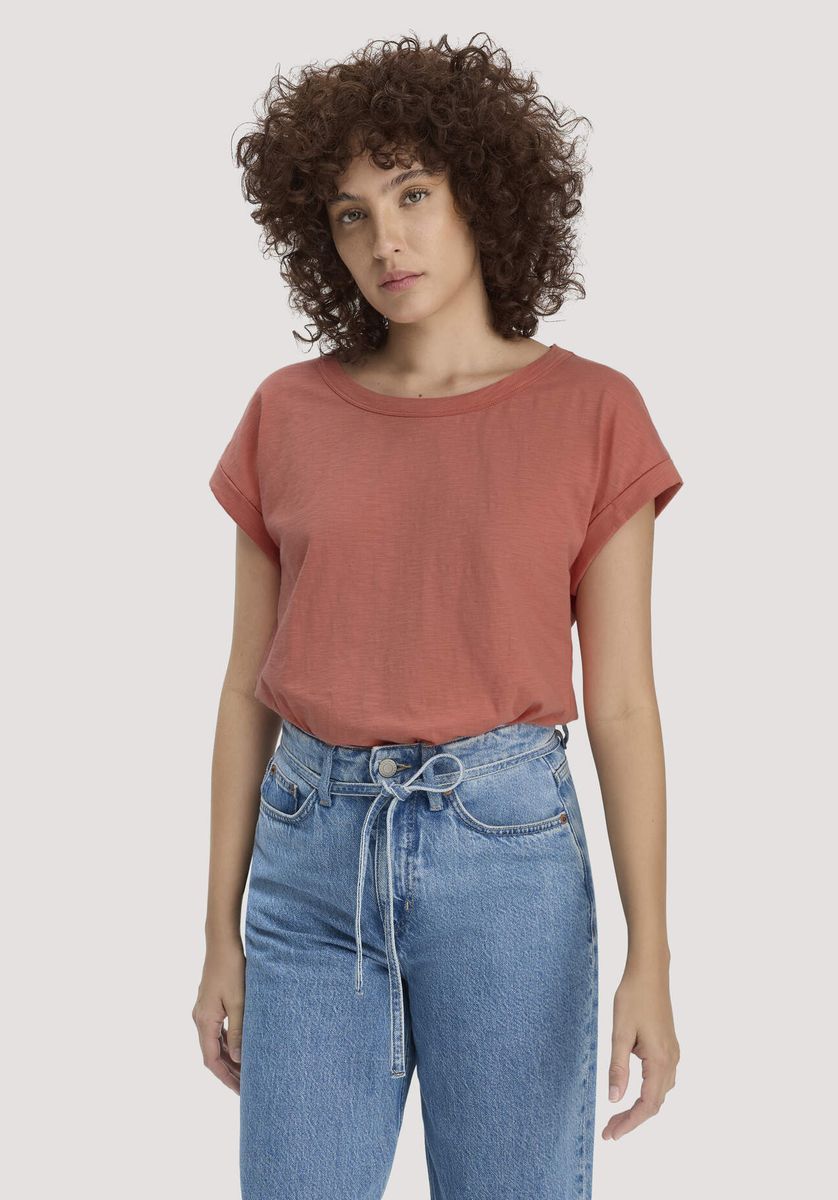 hessnatur Damen Light Slub T-Shirt Relaxed aus Bio-Baumwolle - orange - Größe 36