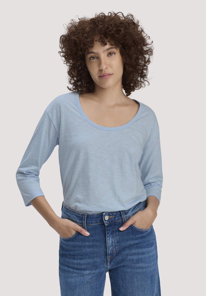 hessnatur Damen Light Slub Longsleeve Relaxed aus Bio-Baumwolle - blau - Größe 34