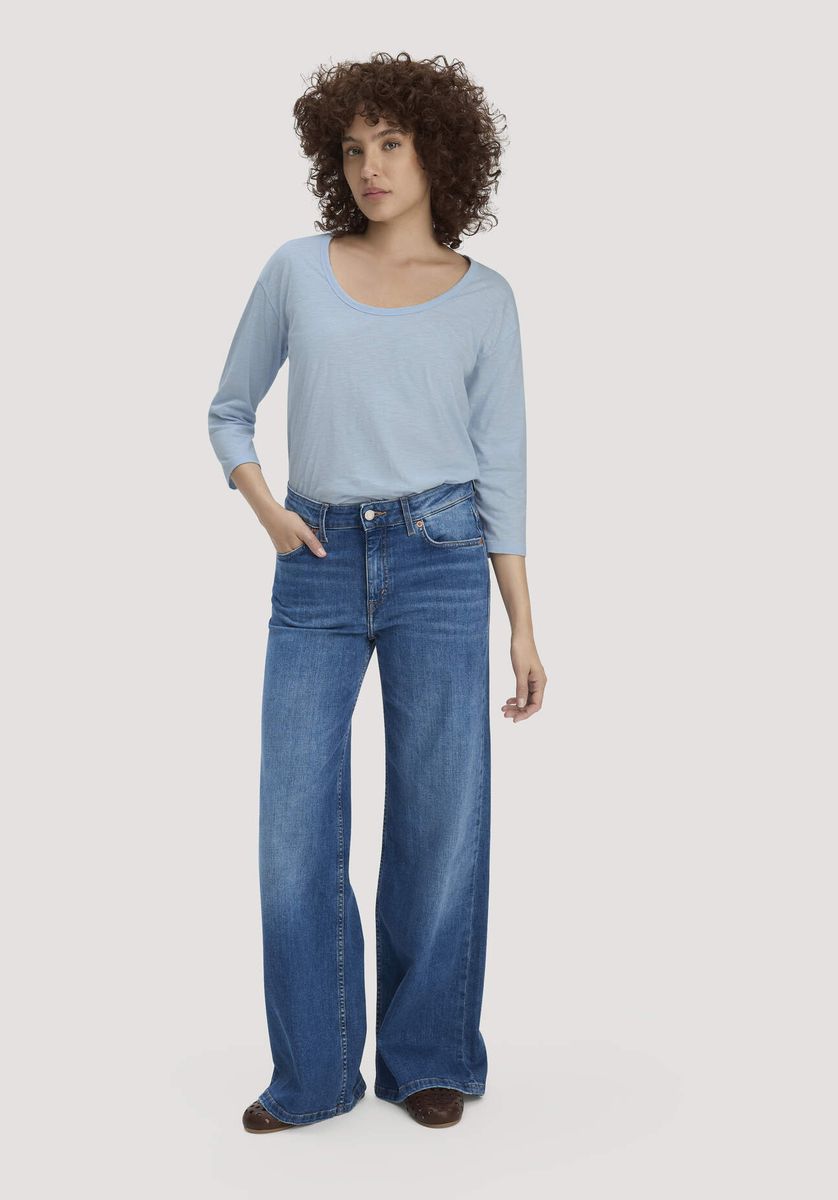 hessnatur Damen Light Slub Longsleeve Relaxed aus Bio-Baumwolle - blau - Größe 34