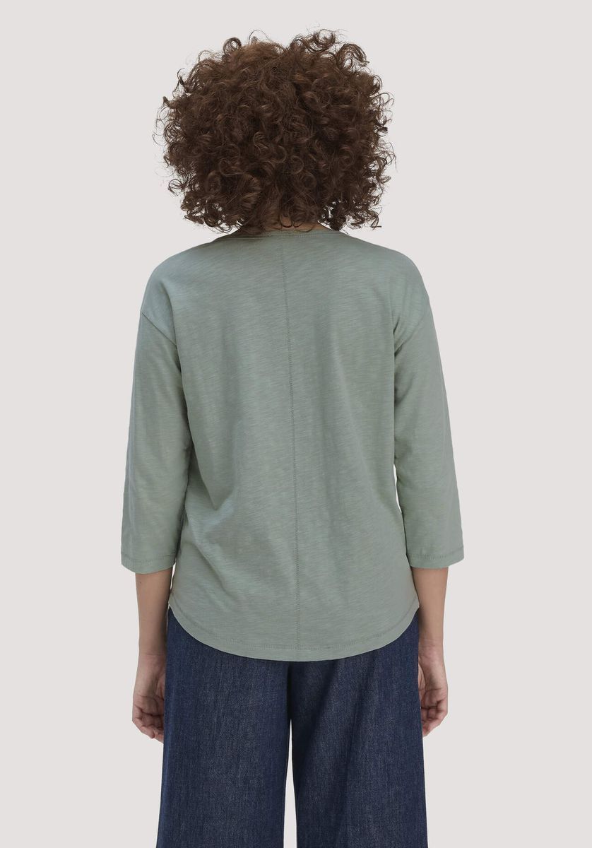 hessnatur Damen Light Slub Longsleeve Relaxed aus Bio-Baumwolle - grün - Größe 34