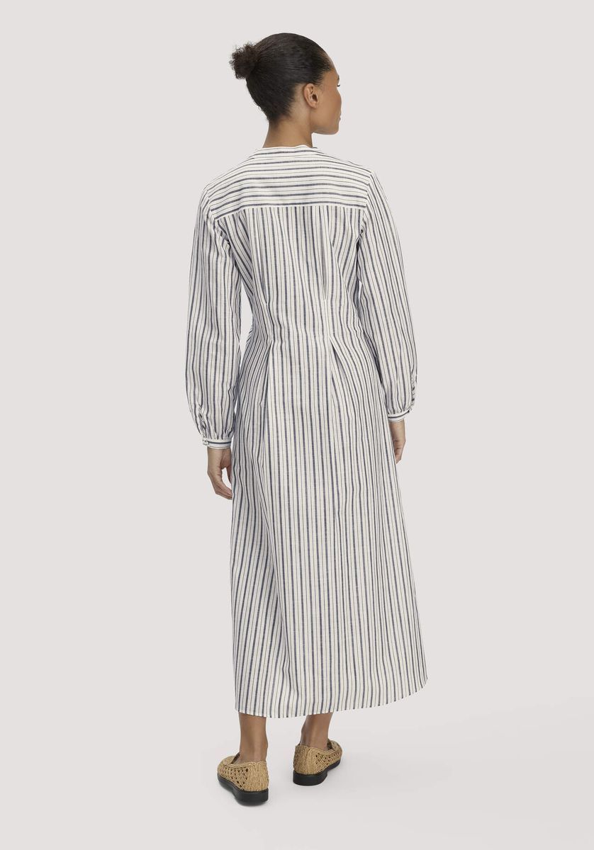 hessnatur Damen Hemdblusenkleid mit Taillierung Maxi aus Bio-Baumwolle mit Leinen - weiß - Größe 34