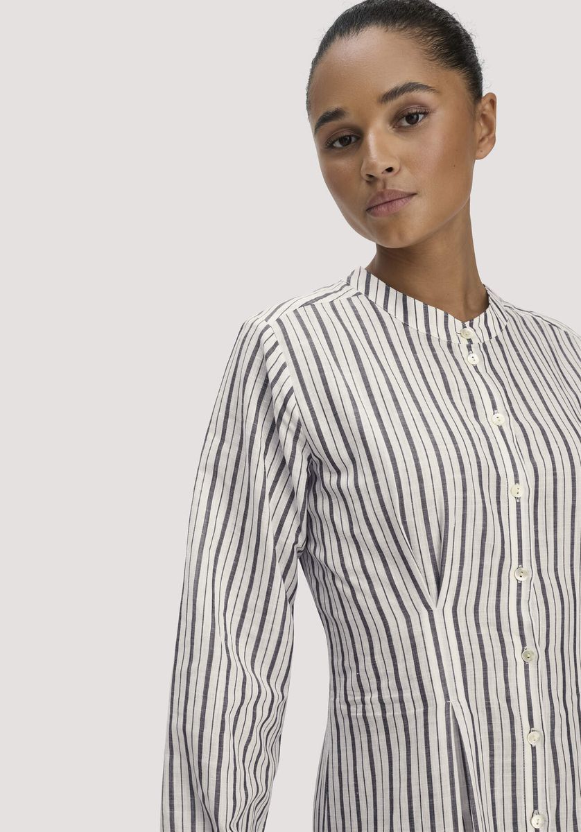 hessnatur Damen Hemdblusenkleid mit Taillierung Maxi aus Bio-Baumwolle mit Leinen - weiß - Größe 34