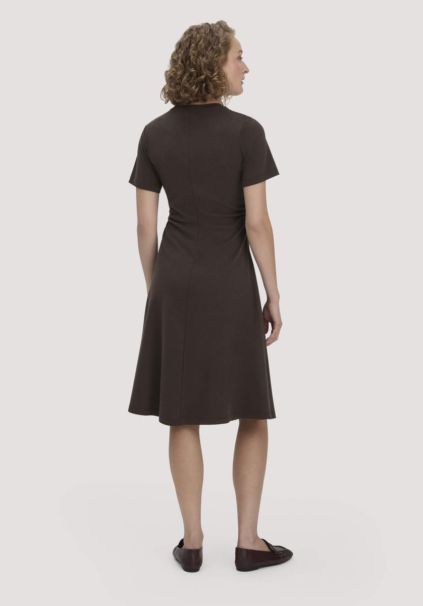 hessnatur Damen Jersey Kleid Kniebedeckend Slim aus Bio-Baumwolle - braun - Größe 34