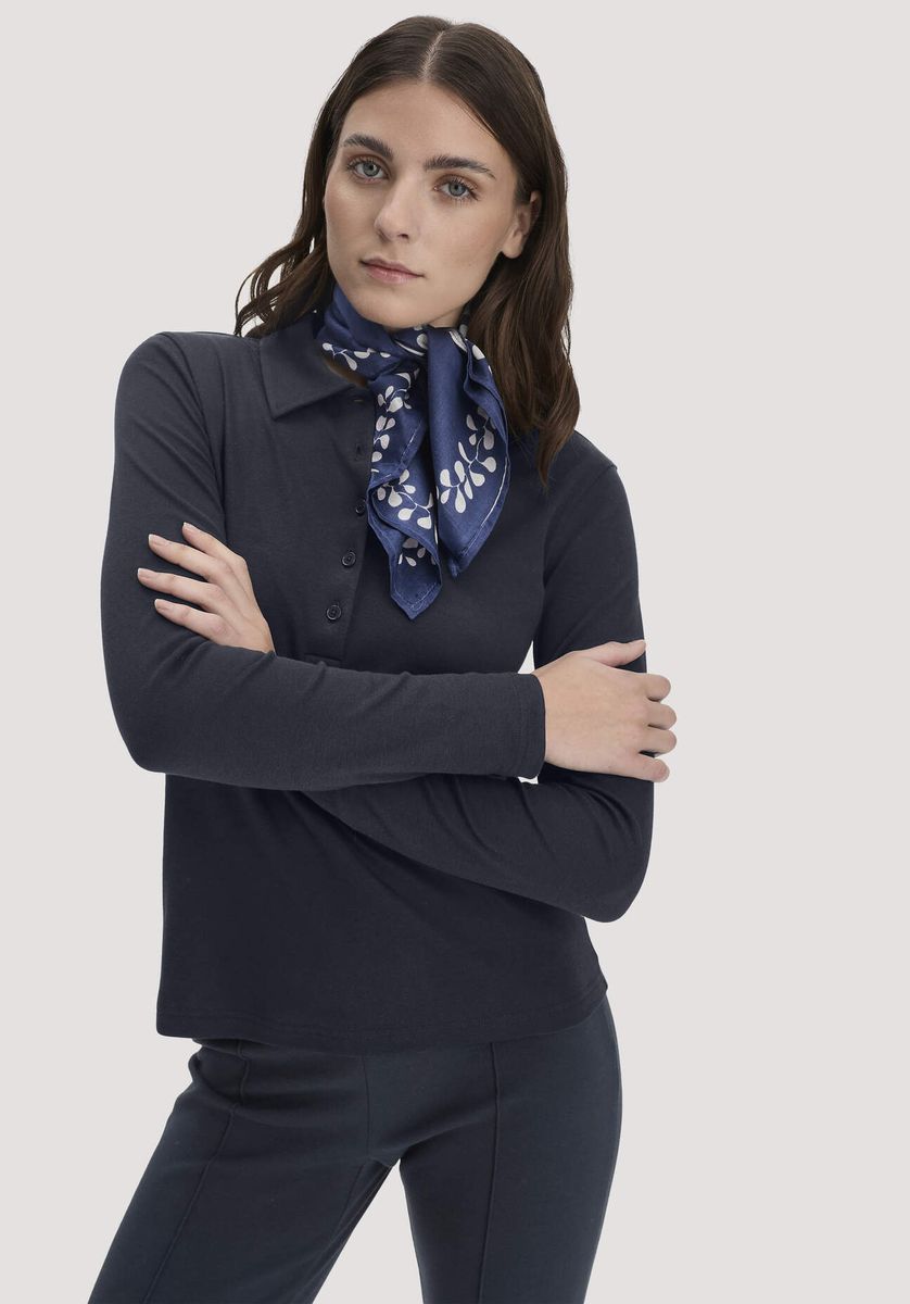 hessnatur Damen Longsleeve Polo Slim aus Bio-Baumwolle - blau - Größe 34