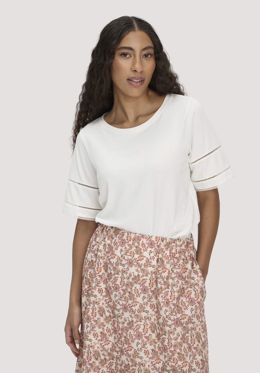 hessnatur Damen Bohemian Lace-T-Shirt Oversize aus Bio-Baumwolle - weiß - Größe L