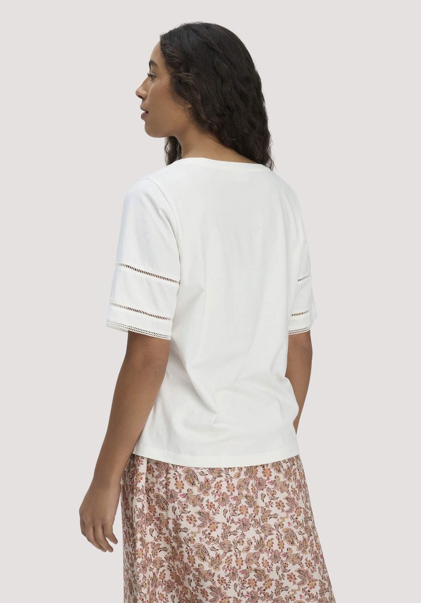 hessnatur Damen Bohemian Lace-T-Shirt Oversize aus Bio-Baumwolle - weiß - Größe L