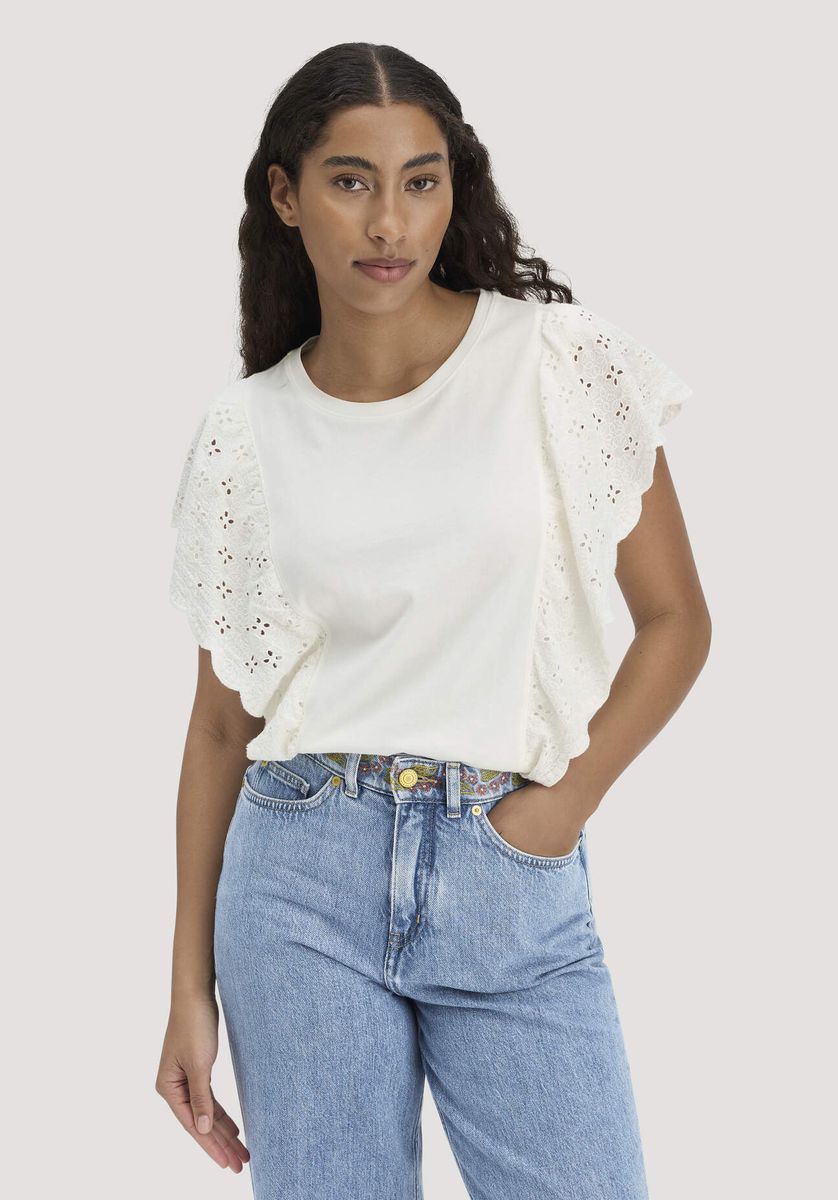 Baumwoll-T-Shirt mit bestickten Rüschen