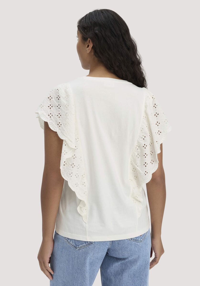 Baumwoll-T-Shirt mit bestickten Rüschen