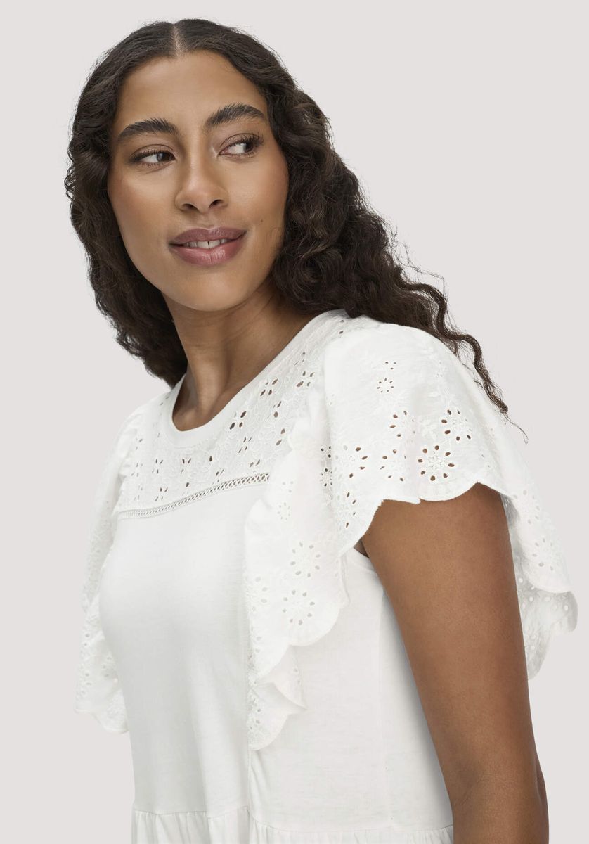 hessnatur Damen Bohemian Jersey Kleid Midi Relaxed aus Bio-Baumwolle - weiß - Größe 34