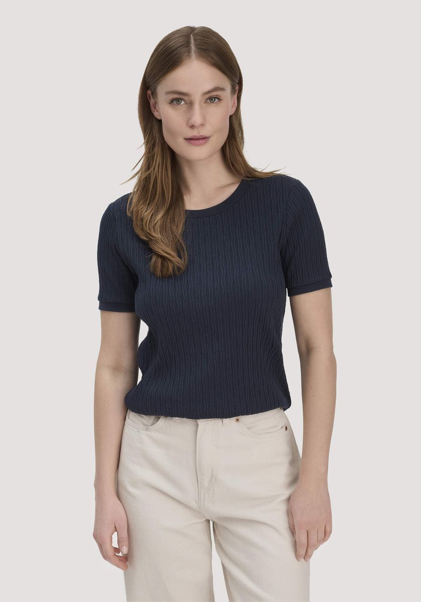 hessnatur Damen Pointelle T-Shirt Regular aus Bio-Baumwolle - blau - Größe 34